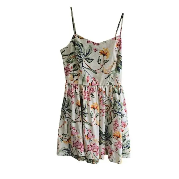 H&M Womens Floral Smocked-Back Sundress Multicolor S Cotton Lightweight Mini - Picture 1 of 5